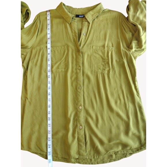 A New Approach Top Large Long Tab Sleeves Pockets Mustard Green - Picture 6 of 13